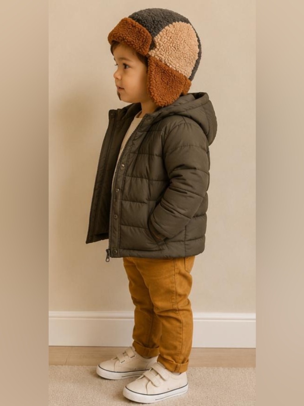 Kids Colorblock Teddy Sherpa Trapper Hat Brown Beige Gray